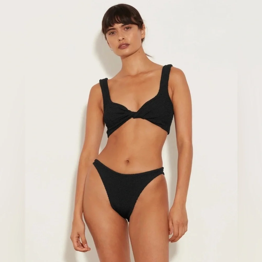 Hunza G Juno Crinkle Twist Two-Piece Swimsuit Black OS NWT 270$